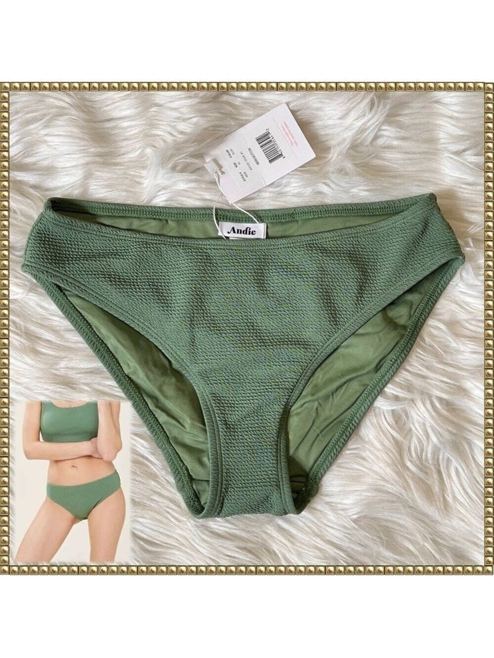 Andie Swim Sea Green Textured Bikini Bottom XS